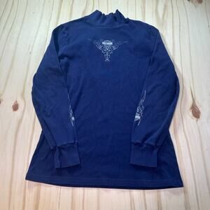 Vintage Y2K Harley Davidson Blue Long Sleeve Turtleneck T-Shirt Womens XL
